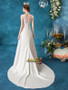 Sheer Neck Appliques Beading A Line Sash Belt Wedding Dress