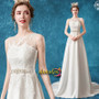 Sheer Neck Appliques Beading A Line Sash Belt Wedding Dress