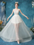Shop 2021 High Low Tulle V Neck Sweep Train Beading A Line Wedding Dress Under 136