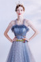 Straps Tulle Blue A Line Romantic Lace Up Prom Formal Dress