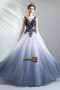 Gradient Scoop Tulle Appliques Blue Prom Dress