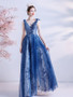 Shop 2021 ANNAKOO Blue V Neck Bowknot Sparkle Sequin A Line Lace Up Prom Dress Under 129