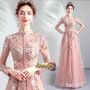 Shop 2021 ANNAKOO High Neck Pink Tulle Embroidery Lace Up Long Sleeve Prom Dress Under 145
