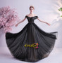 Black Tulle Off The Shoulder Beading Lace Up Prom Dress