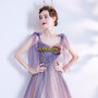 Straps Purple Tulle A Line Crystal Beading Lace Up Prom Dress