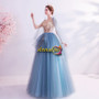 Shop 2021 V Neck Blue A Line Tulle Ruffles Appliques Lace Up Prom Dress Under 128