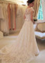 Lace Jewel Neckline Long A-line Wedding Dress With Belt