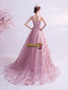 Shop Annakoo 2021 Pink Spaghetti Straps Tulle Sequin Long Sweep Train Prom Dress Under 126