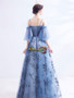 Shop 2021 Spaghetti Straps Blue Short Sleeve Appliques Lace Up Tulle Prom Dress From Annakoo