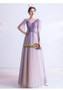 Cap Sleeve V Neck Purple Tulle Beading A Line Prom Dress