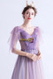 Buy 2021 Cap Sleeve V Neck Purple Tulle Beading A Line Prom Dress From Annakoo