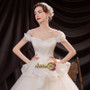 Puffy Sleeves Tulle Satin Ball Gown Ruffles Off The Shoulder Wedding Dress