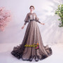 Shop 2021 Annakoo  Long Sleeve Black And Champagne Stars Tulle Backless Prom Dress Under 129