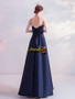 Buy New Arrival Navy Blue Strapless Satin Appliques A Line Long Prom Dress