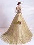 Shop 2021 Gold Straps Tulle Sweep Train Appliques A Line Prom Dress Under 127