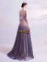 Purple V Neck Sequin Floor Length Unique Prom Dress