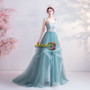 Spaghetti Straps Green Ruffles Buttons A Line Prom Dress