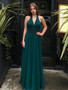 Shop Annakoo 2021 Halter Green Chiffon Floor Length Pleats Prom Dress Under 119