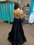 Buy 2021 Cheap Spaghetti Straps Navy Blue Satin A Line Long Prom Dress Under 99