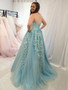 Shop 2021 Cheap Strapless Mint Appliques Tulle A Line Green Prom Dress Under 188