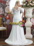 Lace Mermaid Short Sleeve Sweep Train V Neck Plus Size Wedding Dress