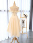 Buy 2021 Champange Tulle Cap Sleeve High Low Appliques Homecoming Dress Under 129