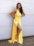 Buy 2022 Sexy Yellow Satin One Shoulder A Line Prom Dress With Slit Under 100