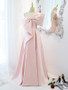 Buy 2022 Annakoo One Shoulder Pearl Pink Satin Floor Length Bowknot Lace Up Corset Prom Dress Under 139