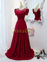 Shop 2022 Annakoo Puffy Sleeves Burgundy Satin Lace Up Beading Long Formal Prom Dress Under 149