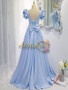 Buy 2022 Annakoo Sky Blue Satin Backless Beading Pearls Lace Up Square Neck Prom Dress Under 158