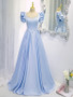 Buy 2022 Annakoo Sky Blue Satin Backless Beading Pearls Lace Up Square Neck Prom Dress Under 158