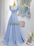 Buy 2022 Annakoo Sky Blue Satin Backless Beading Pearls Lace Up Square Neck Prom Dress Under 158