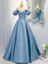 Buy 2022 Princess Laser Satin Off The Shoulder Puffy Sleeves A Line Blue Formal Prom Dress Under 158