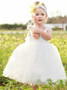 Bowknot Ball Gown Scoop Backless White Tulle Flower Girl Dress
