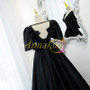 Shop Annakoo 2022 Black Plus Size Puffy Sleeves Satin V Neck Bowknot Prom Formal Dress Under 148