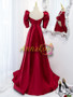 Shop Annakoo 2022 Puffy Sleeve Square Burgundy Beading Cut Out Satin Prom Dress Under 138