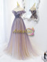 Shop 2022 Light Purple Sparkle Bling Bling Scoop Short Sleeve Tulle Prom Dress Under 145