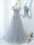 Buy 2022 Cheap Silver Gray Bling Bling Beading Scoop Tulle Short Sleeve Formal Prom Dress Under 178
