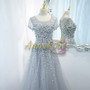 Buy 2022 Cheap Silver Gray Bling Bling Beading Scoop Tulle Short Sleeve Formal Prom Dress Under 178