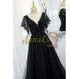 Buy 2022 Cheap Black V Neck Beading Cap Sleeve Tulle A Line Prom Dress Under 152
