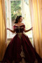 Shop 2022 Annakoo Off The Shoulder Wine Red Velvet Appliques Ball Gown Prom Formal Dress Under 258