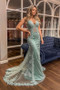 Shop 2022 Annakoo Mint V Neck Trumpet Mermaid Appliques Sexy Tulle Backless Prom Dress Under 345