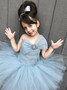Ball Gown  Bowknot Strapless Blue Tulle Flower Girl Dress 