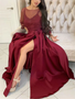 Shop 2022 Burgundy Satin Appliques Long Sleeve Scoop Two Piece Formal Prom Dress Under 159