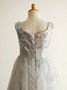 Jewel Tea-Length Simple Silver Tulle Sequined Flower Girl Dress