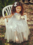 Jewel Tea-Length Simple Silver Tulle Sequined Flower Girl Dress