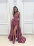 Shop 2022 Annakoo Plum Purple Satin Spaghetti Straps Sexy Prom Formal Dress With Slit Under 99