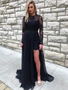 Shop Annakoo 2022 Long Sleeve High Low Black Backless Detachable Train Lace Formal Prom Dress Under 149