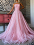 Shop Annakoo 2022 Pink Ruched Tulle Flower Strapless Flower A Line Prom Formal Dress Under 188