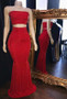 Shop 2022 Annakoo Red Two Piece Strapless Sequin Sheath Column Spandex Prom Dress Under 125